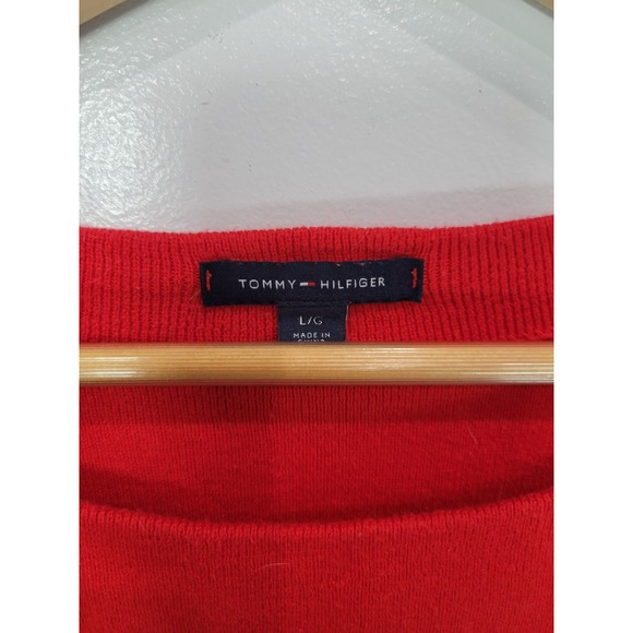 Tommy Hilfiger Red Long Sleeve Boat Neck Sweater Top Color Block Women's L - Picture 3 of 6